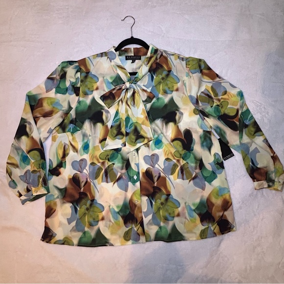 NWT Eloquii Multi Floral Watercolor Print Bow Tie Blouse Size 18 - Picture 4 of 13